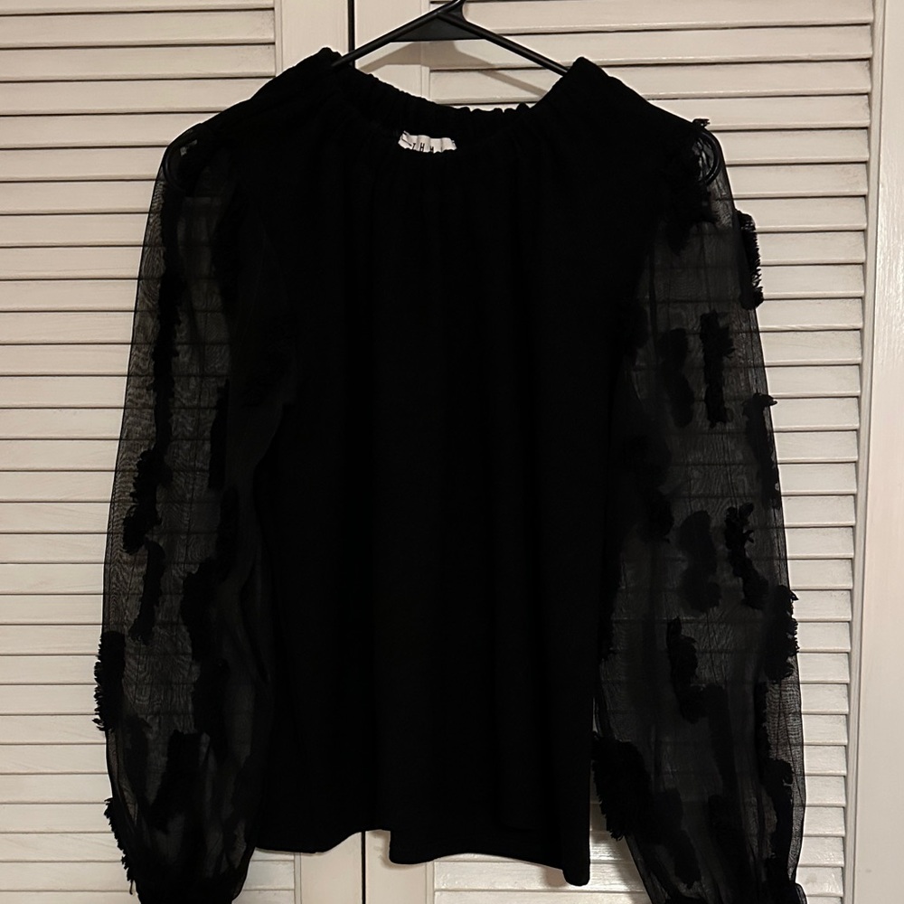 THML Black Blouse with Sheer Sleeves